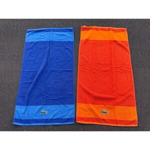 Lacoste - Set of 2 Orange/Blue Bath Towels Alligator Crocodile Logo